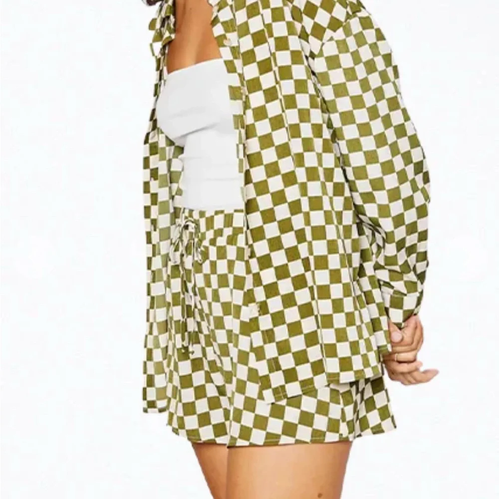 Pretty Garbage Checkered Green and White Women's Matching set - Picture 2 of 5